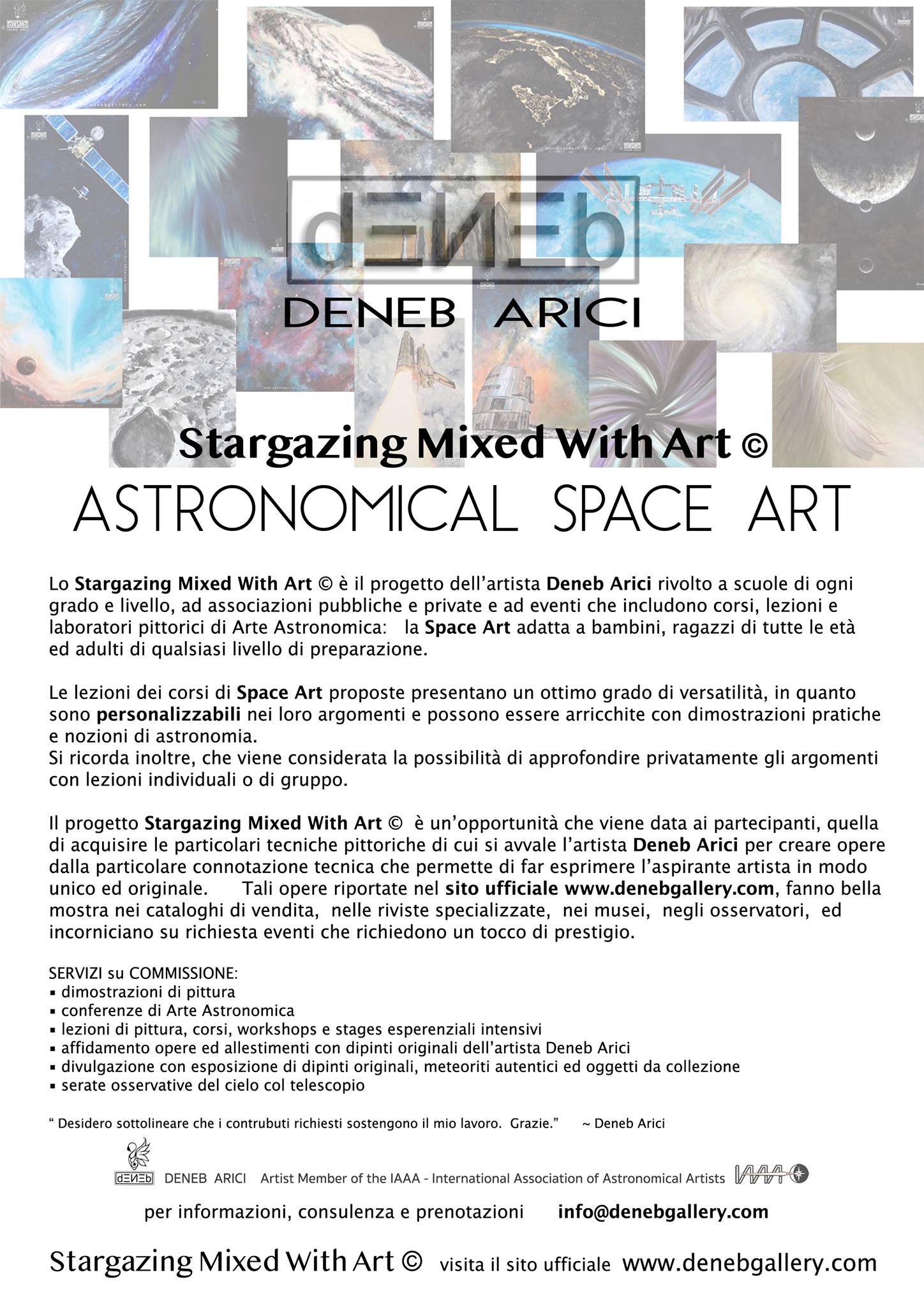 Progetto divulgativo: Corsi di SPACE ART, lezioni di pittura, workshop a cura di Deneb Arici